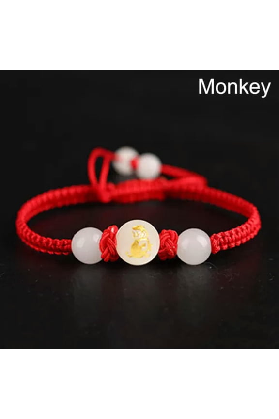 Chinese Zodiac Bracelet Braided Red Rope Lucky Adjustable Bracelet Bangle Gift-monkey