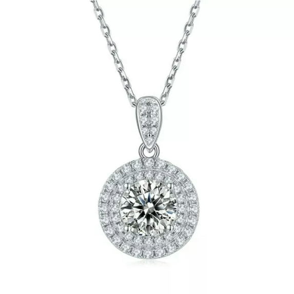K-KED Classic Double Halo D Color Real Moissanite Pendant Necklace 925 Sterling Silver