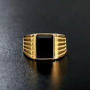 K-KED Classic Men's Black Stone Wedding Ring Stainless Steel Gold Plated Band Ring-9