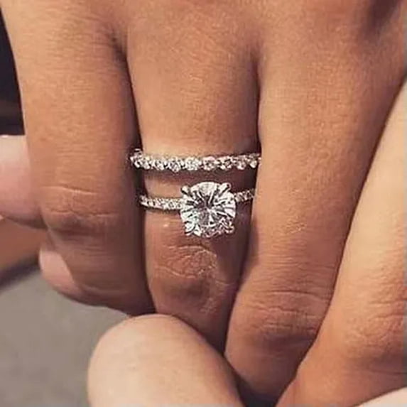 K-KED Classic Women Cubic Zirconia Rings 2pcs/set 925 Silver Delicate Jewelry Size 6-10-9-Silver