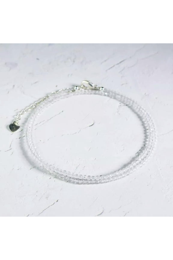 Clear Zircon Choker 3mm Stone Beads Necklace Dainty Choker 18"