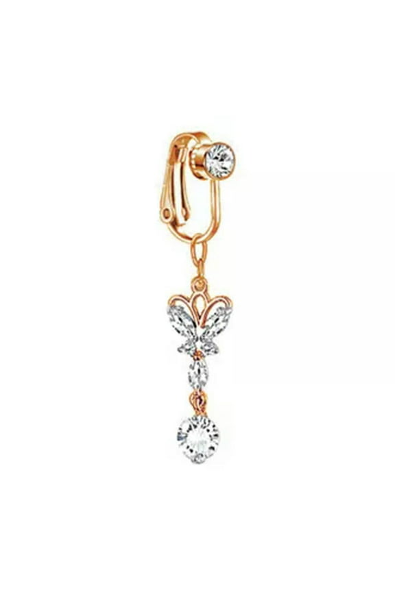 Clip On Belly Button Ring CZ Butterfly Fake Belly Navel Piercing Body Jewelry-2