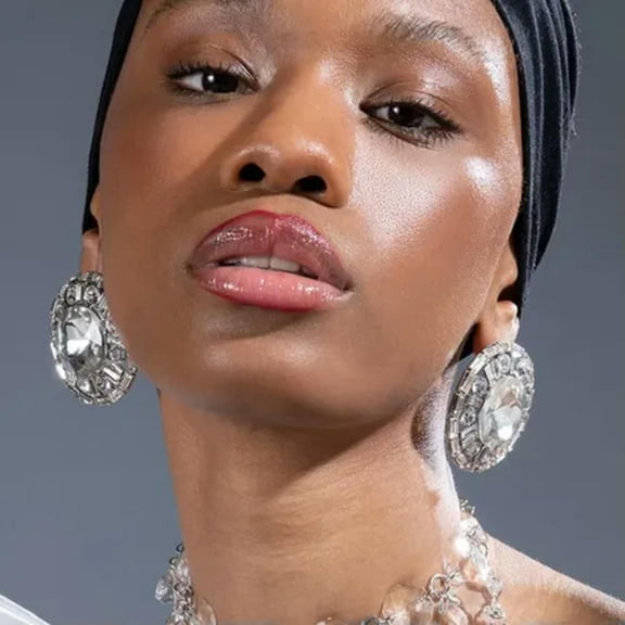K-KED Clip On Clear White Crystal Flower Silver Plated Earrings Round Large Big