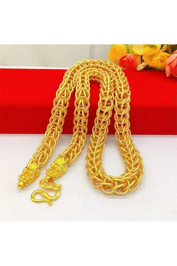 Cool 24K Yellow Gold Plated Thick 12mm 27" Dragon Heads Men's Chains Necklace