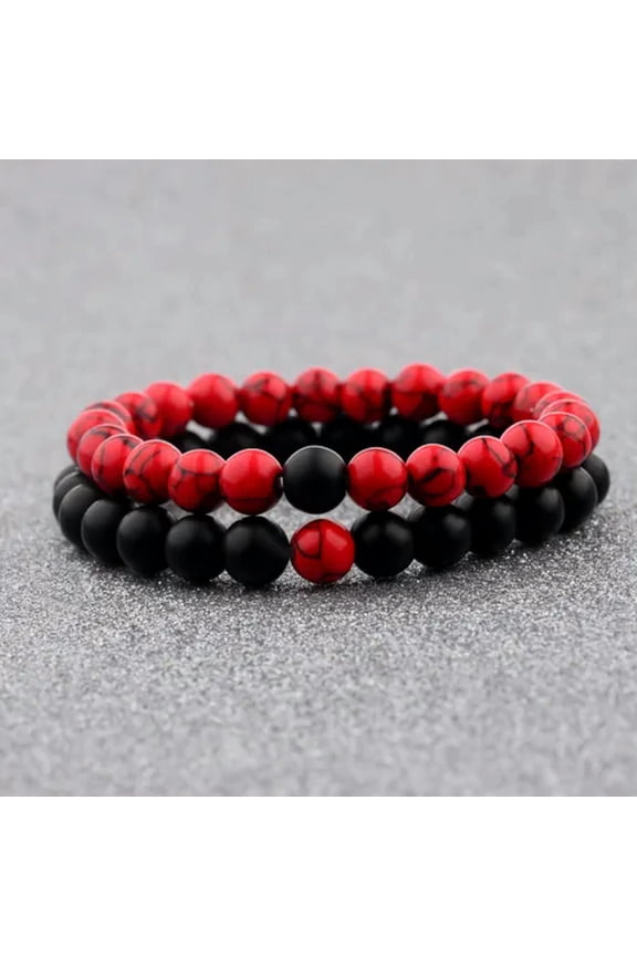 Couple His & Hers Distance Healing Bracelet Black Red Lava Matching YinYang-Couples