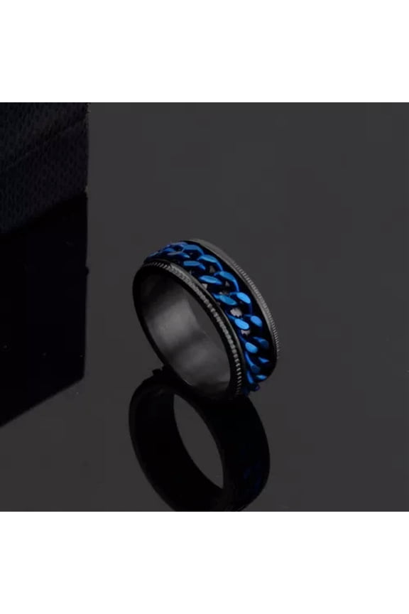 Couple Ring Simple Blue Chain Rotatable Titanium Steel Men's and Women's Ring-Blue-8