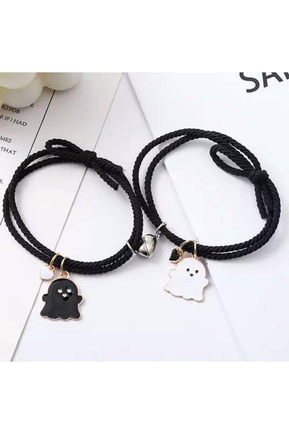 2Pcs Couple Bracelets Matching Fashion Vintage Personality Bangles Lover Festive-Black