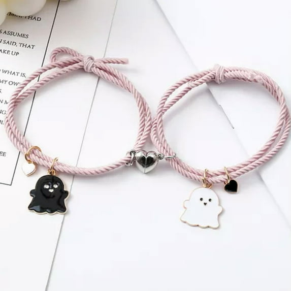 K-KED 2Pcs Couple Bracelets Matching Fashion Vintage Personality Bangles Lover Festive-Pink