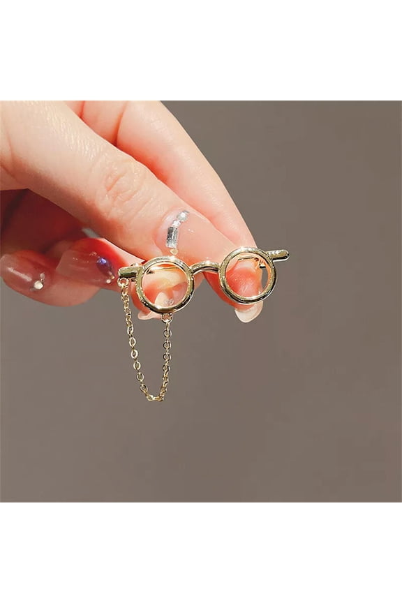 Creative Glasses Frame Metal Brooches Sunglasses Tassel Chain Lapel Pin Carto:yq