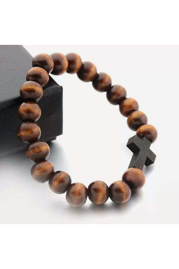 Cross Pendant Bracelet for Men Chain Bracelets Natural Beads Mens Man