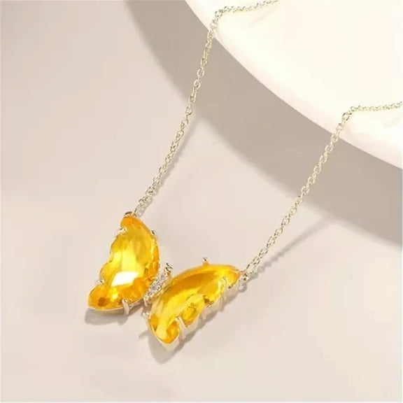 K-KED Crystal Clear Butterfly Pendant Necklace Clavicle Chain Women Yellow Gifts New