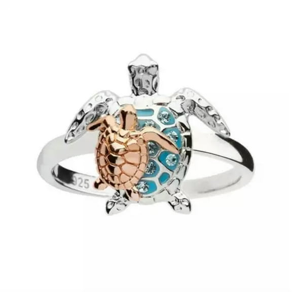 K-KED Crystal Gold Silver Plated Turtle MOM Ring Fashion Delicate Jewelry Holiday Gift Size6-10-9-1# Gold