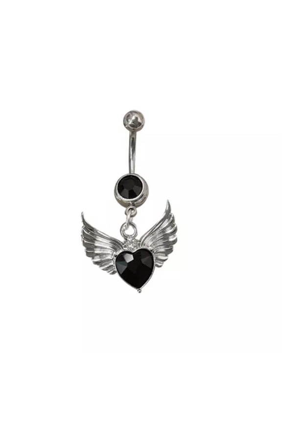 Crystal Heart Dangle Ring Stainless Steel Body Piercing Wing Heart Dangle Rings-Wing
