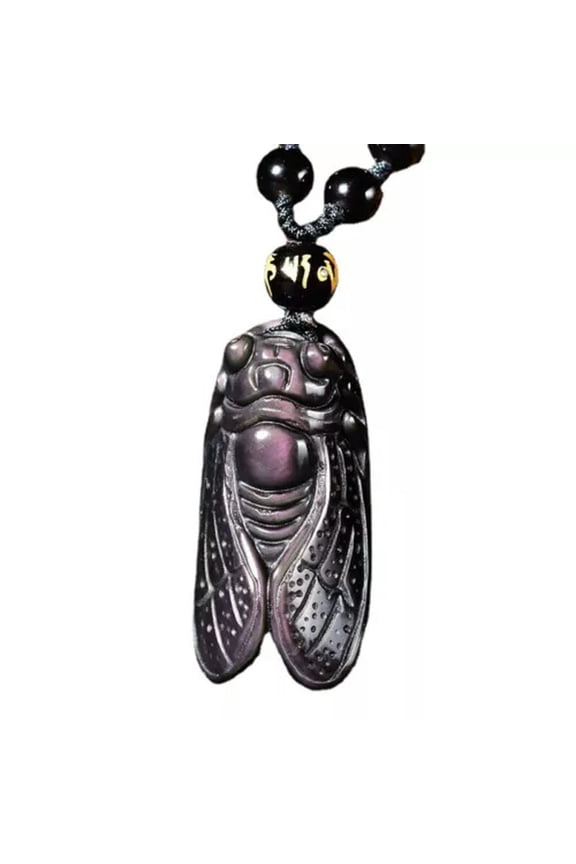 Crystal Natural rainbow obsidian cicada necklace Amulet pendant bead with chain