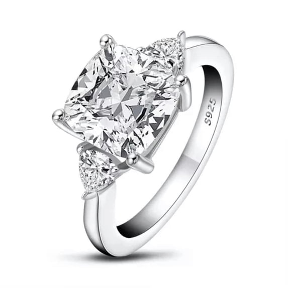 K-KED Cushion/Radiant Cut CZ Three Stone Engagement Rings Women Sterling Silver 925