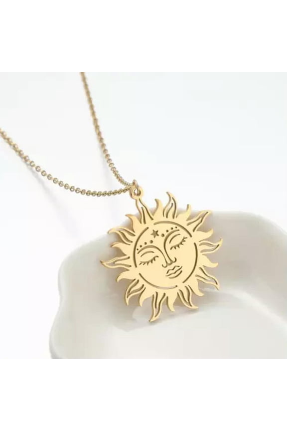 Cute Sun Smile Face Stainless Steel Chain Pendant Gold Silver Necklace Gift-Gold
