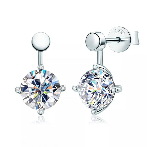 K-KED D Color 8mm Round Cut Moissanite Dangle Jacket Earrings Women Sterling Silver
