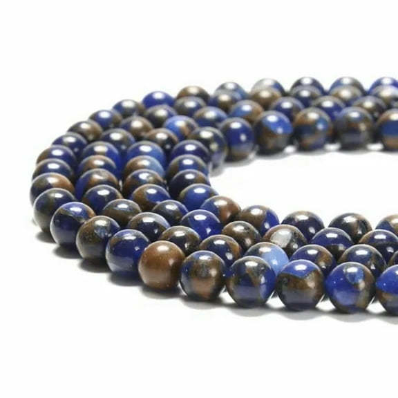 K-KED Dark Blue & Copper Impression Jasper Smooth Round Beads 6mm 8mm 10mm 15.5"Strand-6 mm