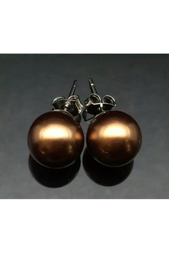 Dark Coffee SHELL PEARL STUD Silver Earring Allergy Free LARGE 12mm Formal