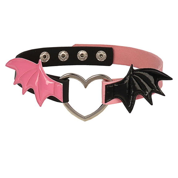 K-KED Dark Punk Wings Leather Collar Pu Contrast Personalized Choker Necklace-Black powder