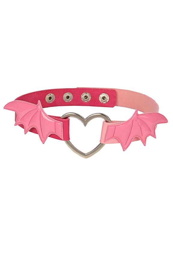 Dark Punk Wings Leather Collar Pu Contrast Personalized Choker Necklace-rose