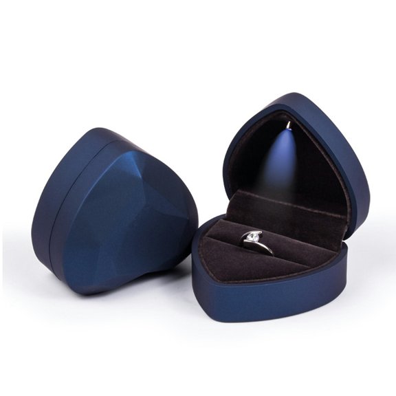 K-KED Diamond Ring Box Red Led Light Velvet Delicate Jewelry Gift Wedding Proposal Engagement-blue