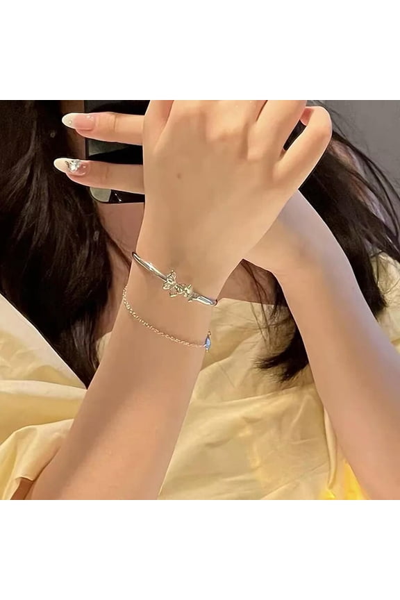 Double Layer Butterfly Design Chain Bracelet Tassel Adjustable Opening Bracel:yq