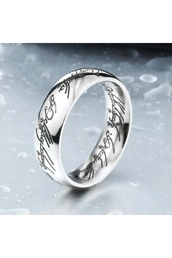 Double Side Spell The One Ring Stainless Steel Men Women Wedding Band Biker Ring-14-Silver
