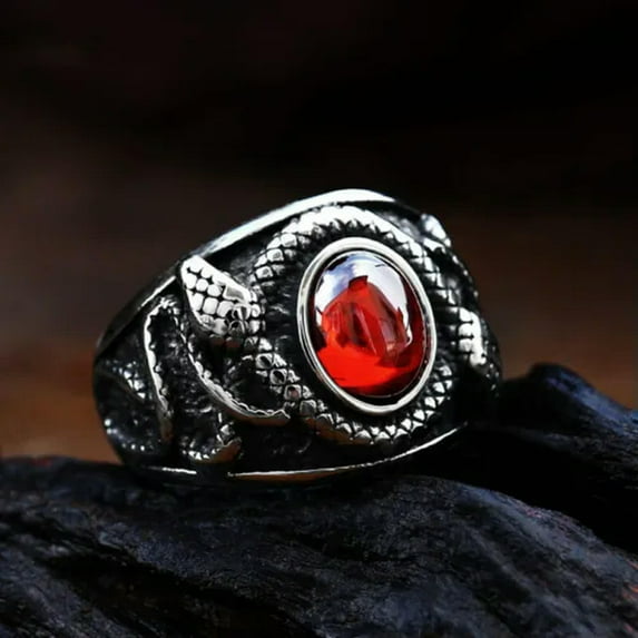 K-KED Double Snake Red CZ Ring Stainless Steel Vampire Blood Men's Vintage Biker Ring-10