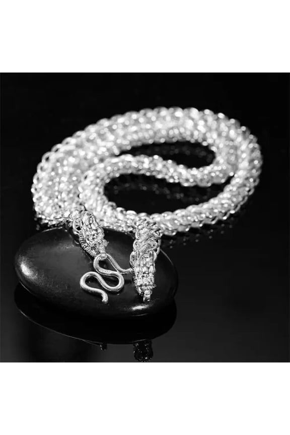 Dragon Head Real 999 Silver Necklace Women Men 8mm Dragon Head Chain 20inchL-8mm-50cm/20inch-50-55g