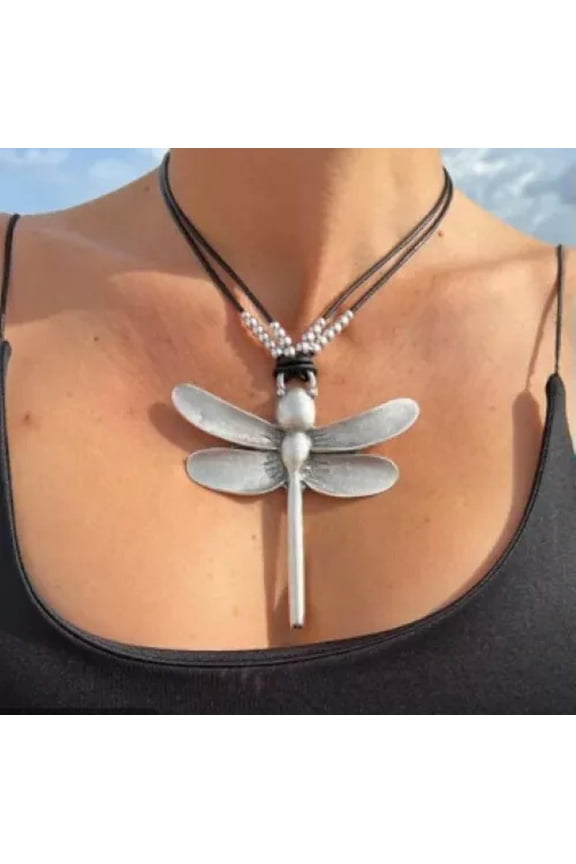 Dragonfly Pendant Necklace Women Bohemian Big Beaded Boho Choker Necklace
