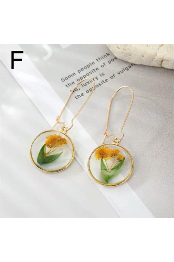 Dried Flower Earrings Women Real Floral Earrings Resin Flower Earrings Jewelry-F