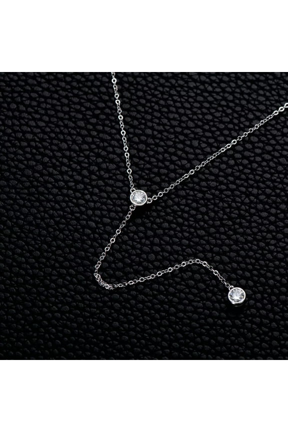 Drop Lariat Necklace for Women 0.6CTW. Round Real Moissanite Dainty 925 Silver