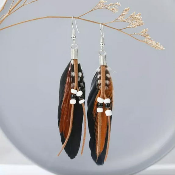 K-KED Drop Women Earrings Vintage Earrings Bohemia Catcher / Long Retro Feather-black