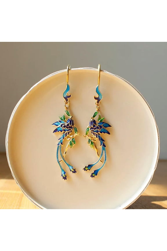 Earrings Cloisonn Baking Blue Chinoiserie Cheongsam Hanfu Accessories Earrings