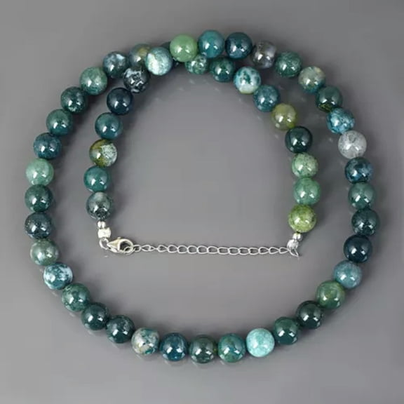 K-KED Earth Mined Natural Moss Agate 8mm Round Gemstone Beads Handmade Necklace Gift -32 in