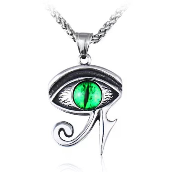 K-KED Egyptian Pyramid Evil Eye of Horus Ra Pendant Necklace Stainless Steel-Green