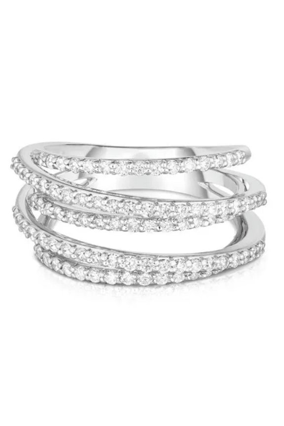 Elegant 925 Silver Lines Rings Round Cut Cubic Zirconia Delicate Jewelry Size 6-10-9