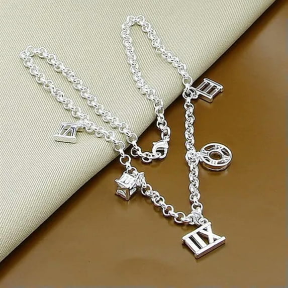 K-KED Elegant 925 Sterling Silver Roman Numerals Pendant Necklace Chain Accessories-18 inches