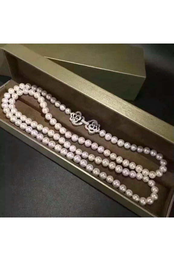 Elegant AAA Japanese Akoya 8-9mm white pearl Necklace 36 inch 925s