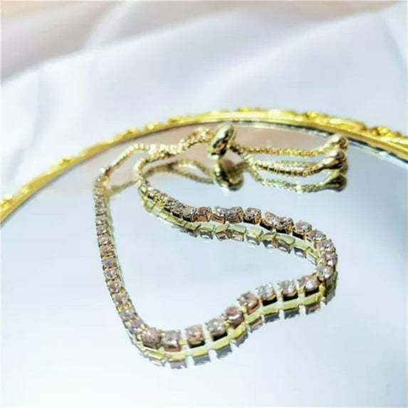 K-KED Elegant Crystal Cubic Zircon Bracelet Adjustable Bangle Women Wedding Jewellery-Gold