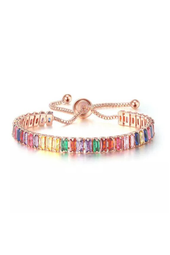 Elegant Crystal Cubic Zircon Bracelet Adjustable Bangle Women Wedding Jewellery-Rose Gold