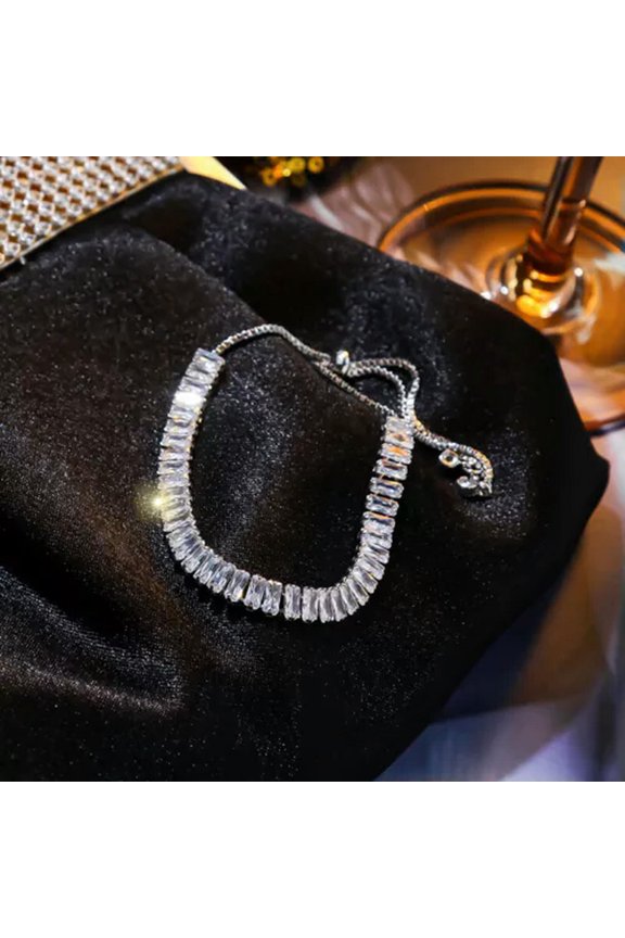 Elegant Women Crystal Cubic Zircon Bracelet Adjustable Bangle Wedding Jewellery-#2