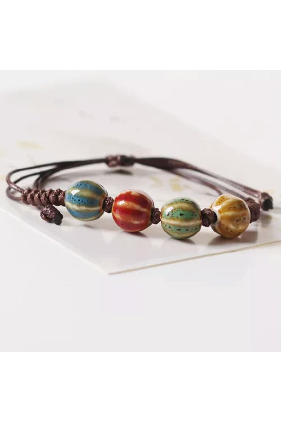 Ethnic Style Ceramic Beaded Dainty Bracelets Bangle Handmade Wax Rope Bracele:yq-A7