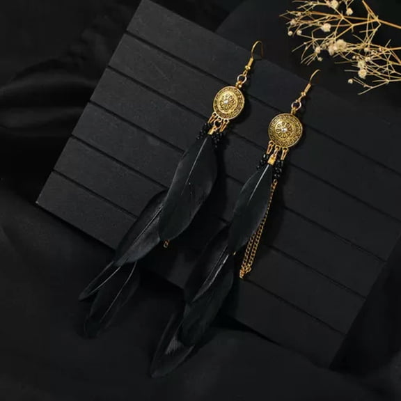 K-KED Ethnic Style Feather Tassels Personalized Bohemian Blue Long Earrings-22