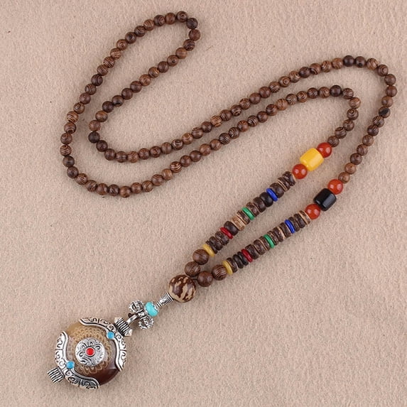 K-KED Ethnic Style Retro Long Wooden Sweater Chain Bodhi Pendant Wooden Bead Necklace-07