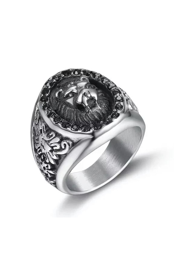 European and American Vintage Diamond Set Lion King Men's Rings Sizes 7-15-9-Silver