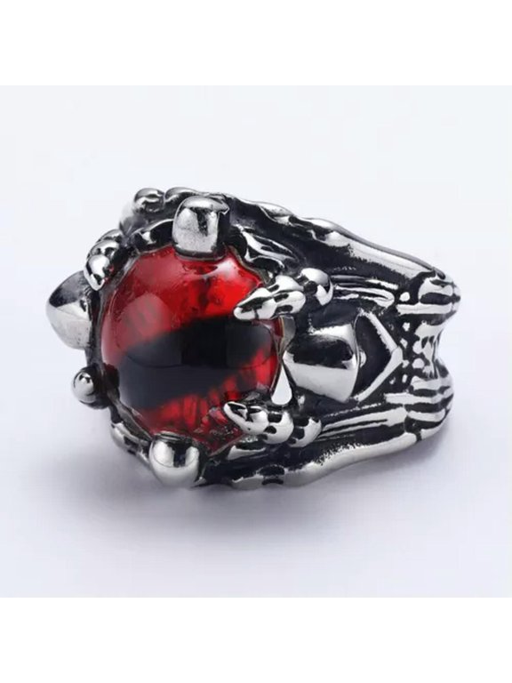 Europunk Dark Wizard Ghost Eye Stainless Steel Men's Rings Size 7-13-8-Red