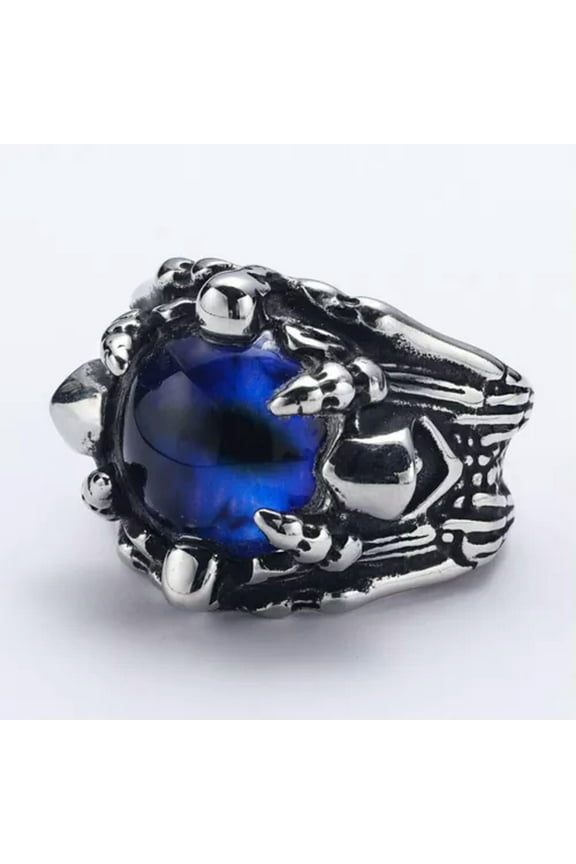 Europunk Dark Wizard Ghost Eye Stainless Steel Men's Rings Size 7-13-9-Blue