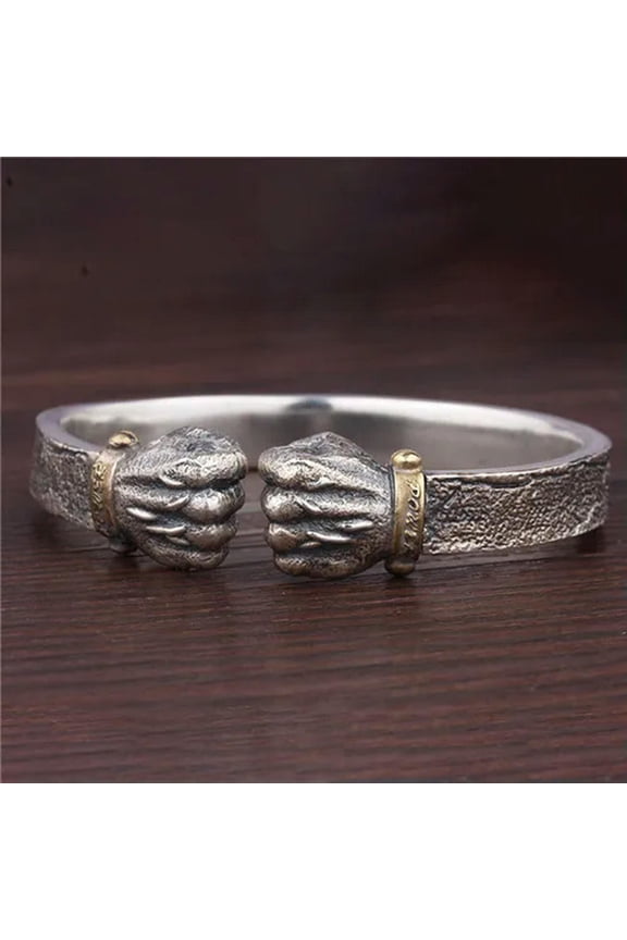 Fahsion Heavy Hand Fist Bangle 925 Silver Filled Cuff Bracelet Men Delicate Jewelry Gifts-#1